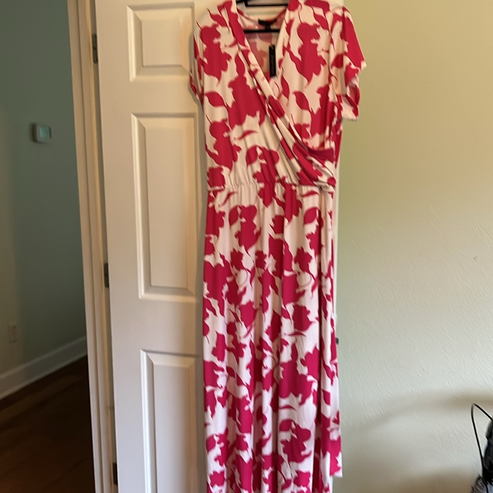Lexington Avenue Tropical Leaf Print Maxi Dress 3X